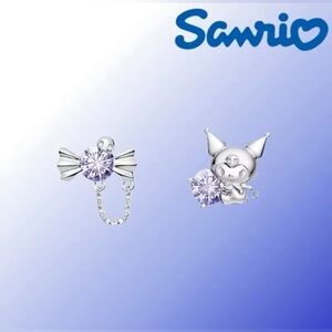 925 Sterling Silver Kuromi & Tanzanite Stone Asymmetrical Mismatch Stud Earrings